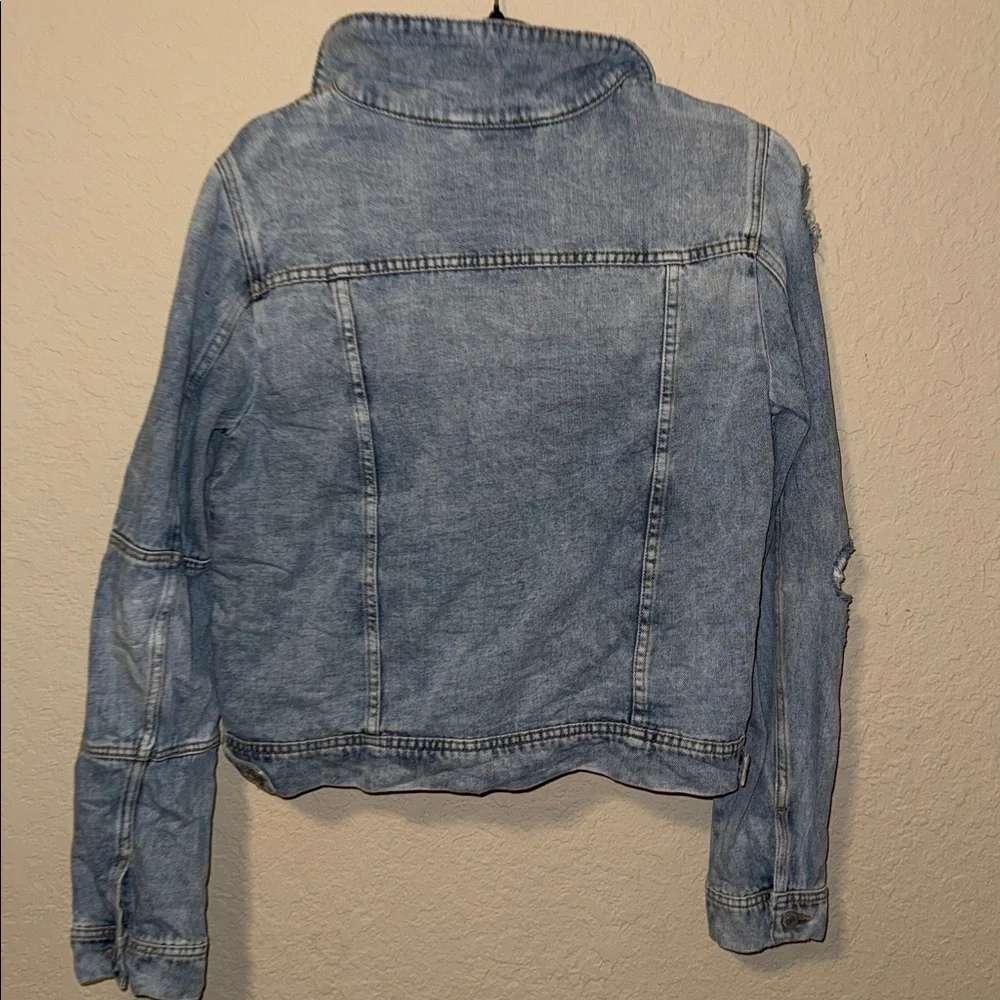 Free People Light Blue Distressed Denim Jacket